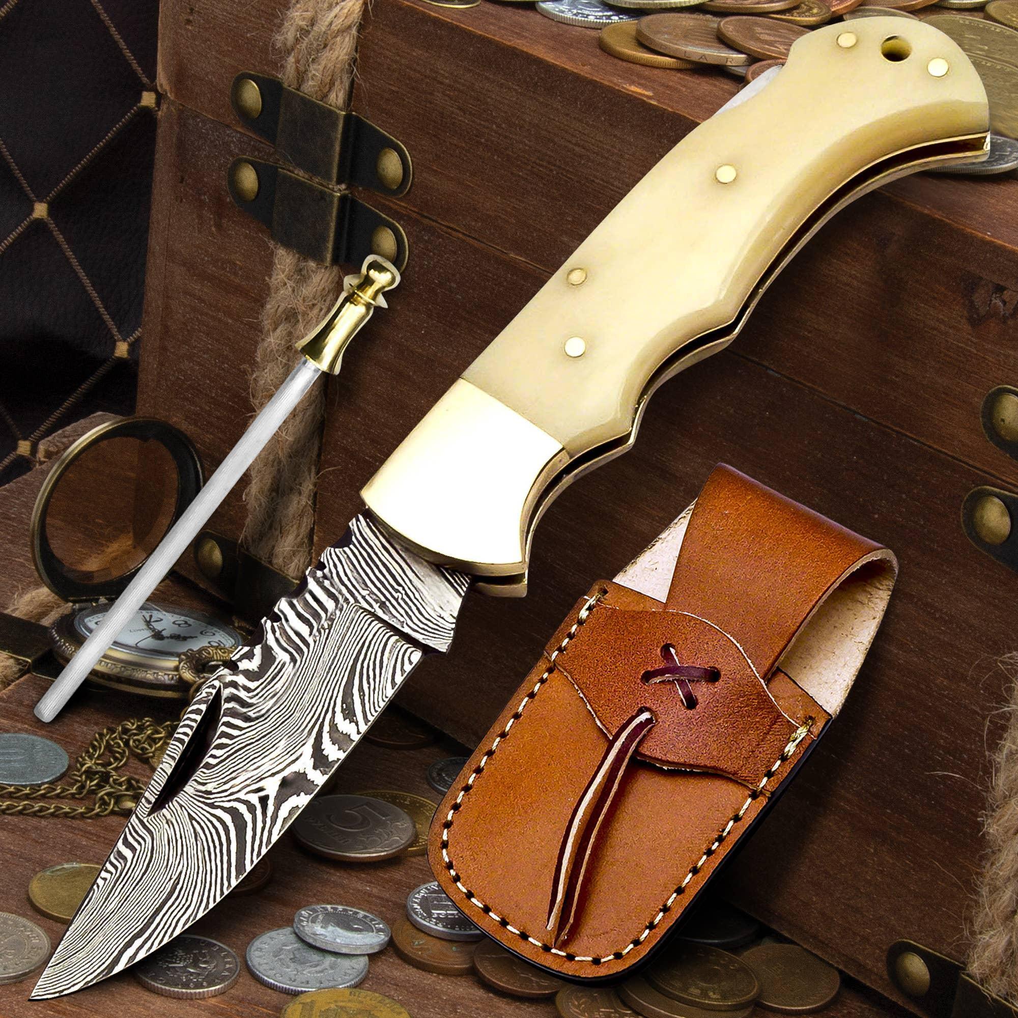 FH KNIVES - 6.5' Handmade damascus folding knife, Pocket Knife