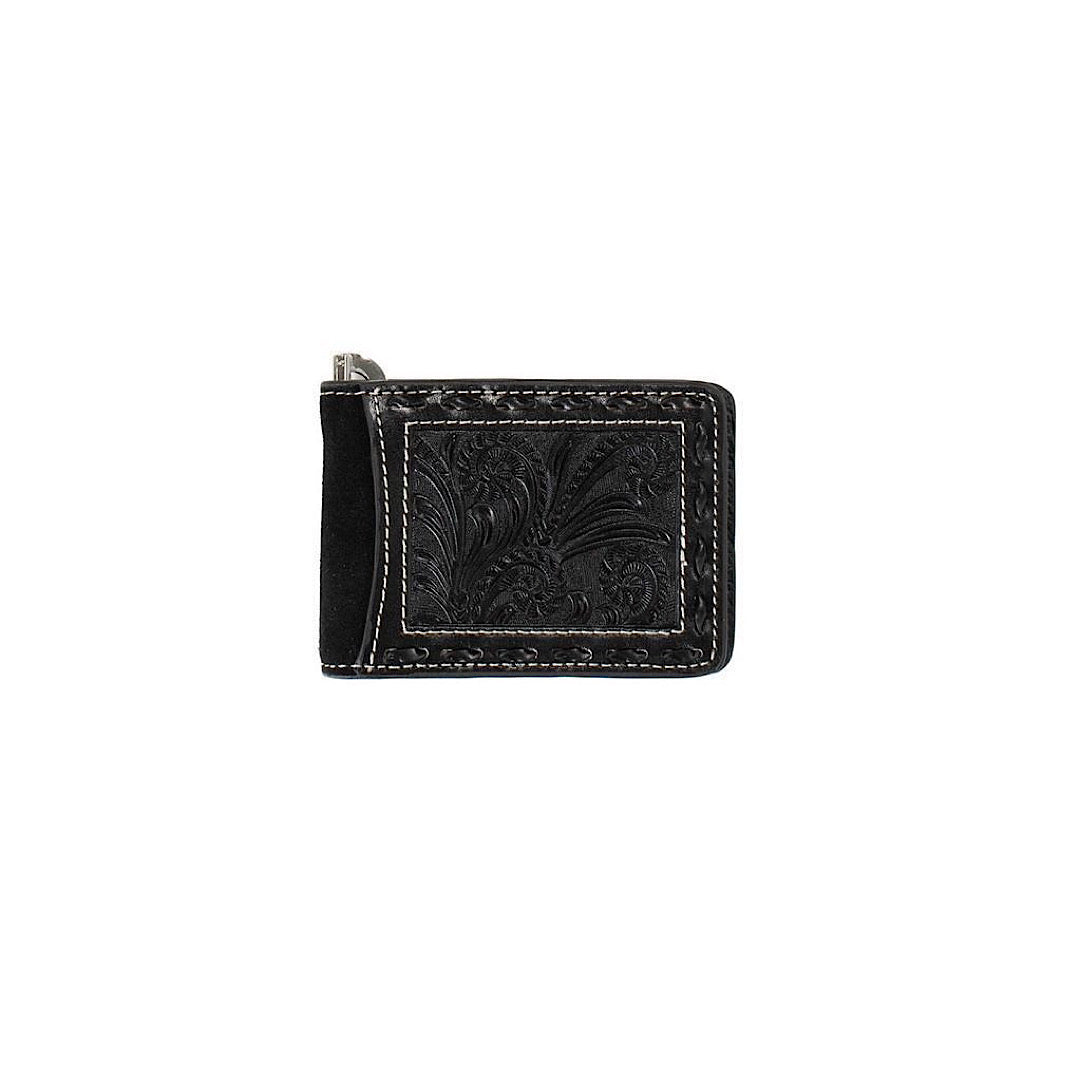 Nocona - Black Floral Embossed with Buckstitch Men’s Bifold Fold Money Clip Wallet N500047001