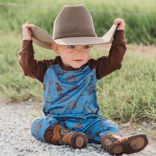Shea Baby - Long Sleeve Boys Romper- Farm Print LSROM04