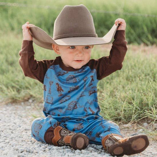 Shea Baby - Long Sleeve Boys Romper- Farm Print LSROM04