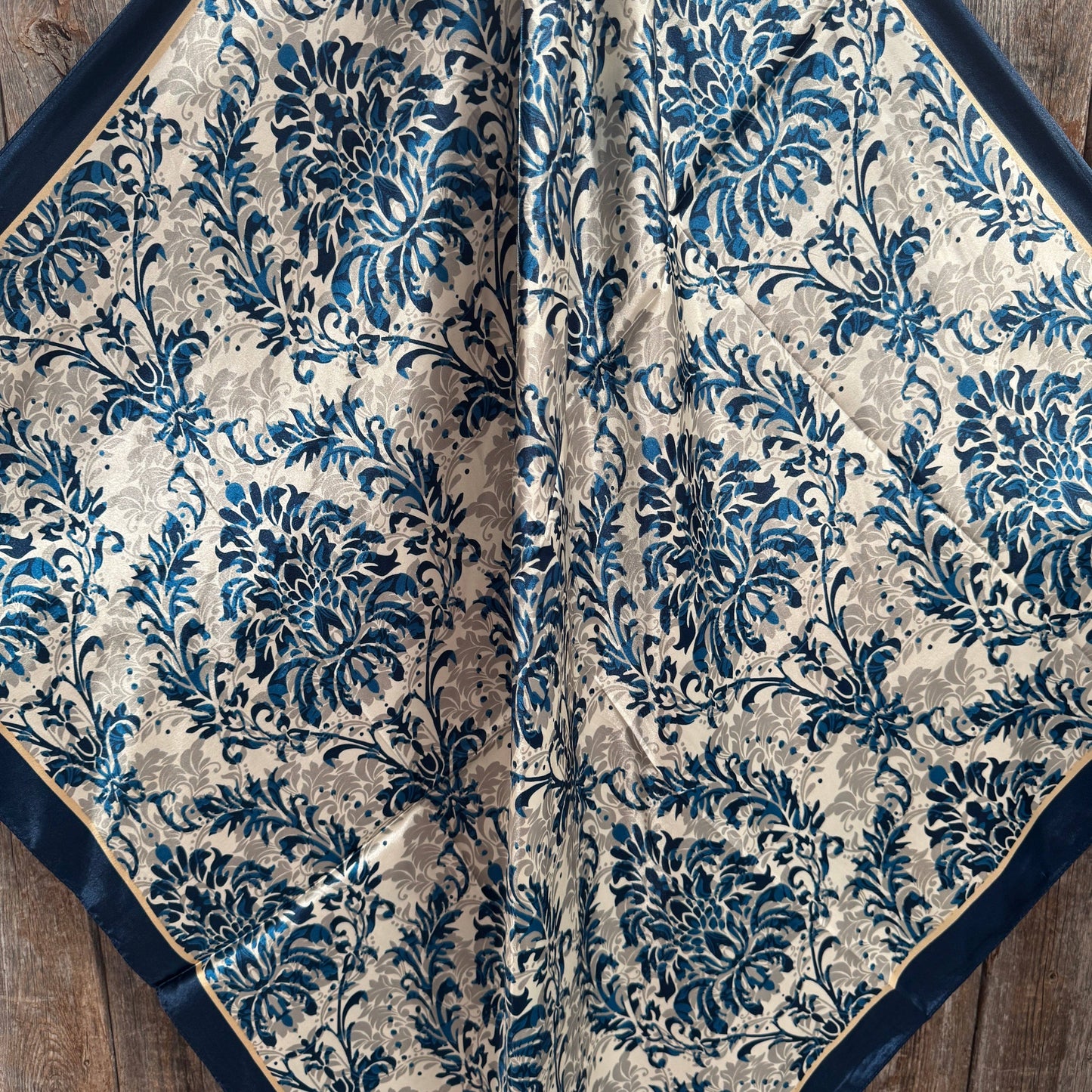 Cream and Blue Floral Wild Rag - Western Scarf