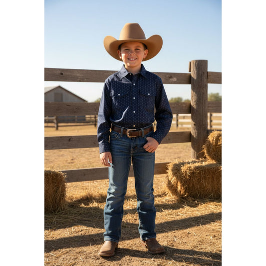 Roper Boy's Western Shirt - Long Sleeve, Snap,  Navy 1-30-019-260