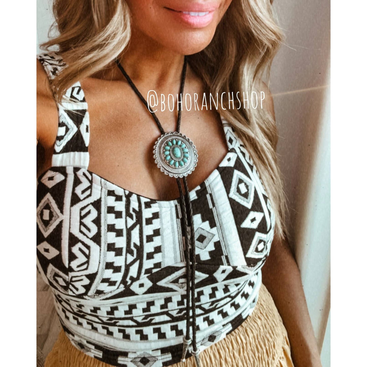 Western Bolo Tie Long Pendant Necklace
