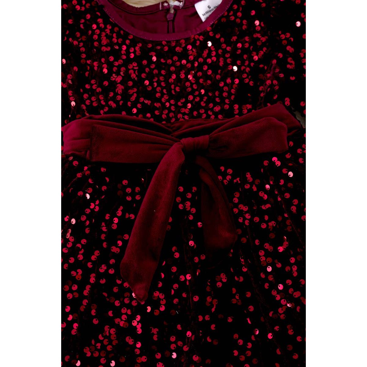 WINE SEQUINS DRESS W/BACK ZIPPER.