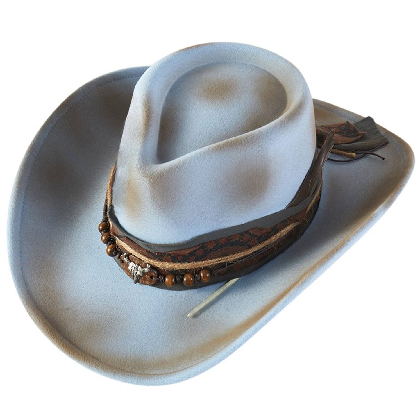 Distressed Fabric Band Rustic Cowgirl Fedora Hat