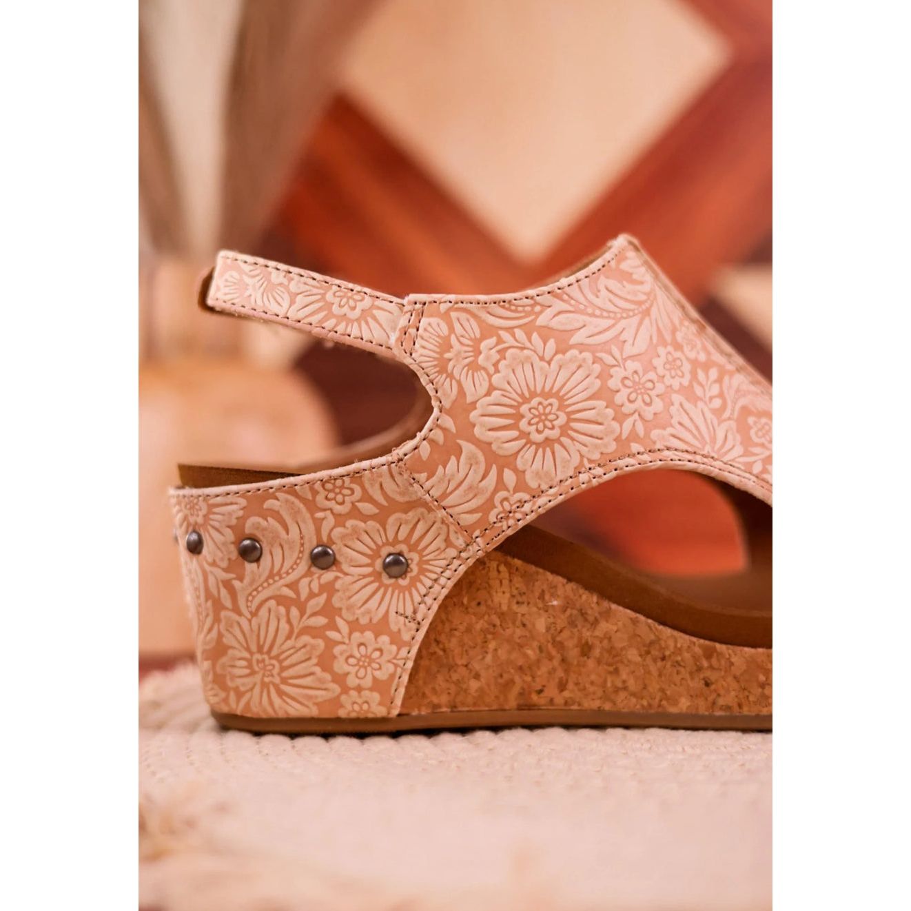 Isabella Tooled Nude Wedge Sandals