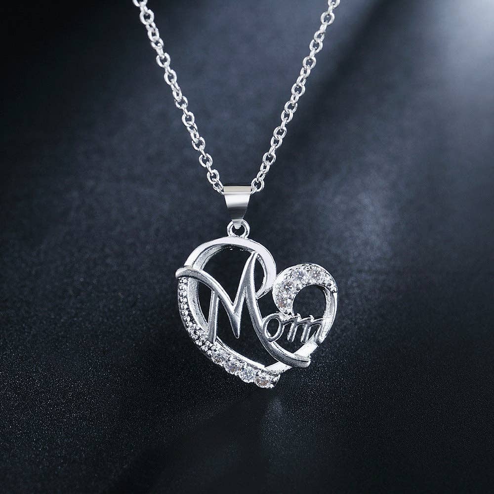 Dainty Silver Mom Love Heart Charm Necklace in Solid Copper