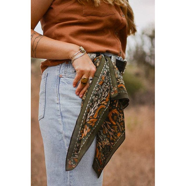 Western Harvest in Deep Juniper Silk Cowgirl Wild Rag Scarf