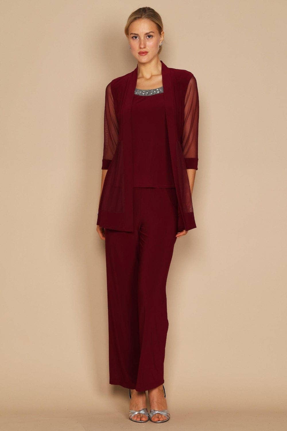 RM Richards Embellished Neck 2-Piece Pants Suit