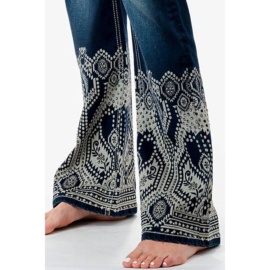 Grace In LA Aztec Motif 3D Print High Waist Boot Cut 34" HB61799