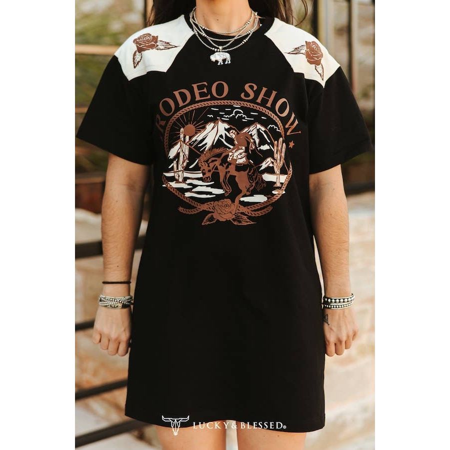Black Rodeo Show Printed Western Yoke T-Shirt Dress
