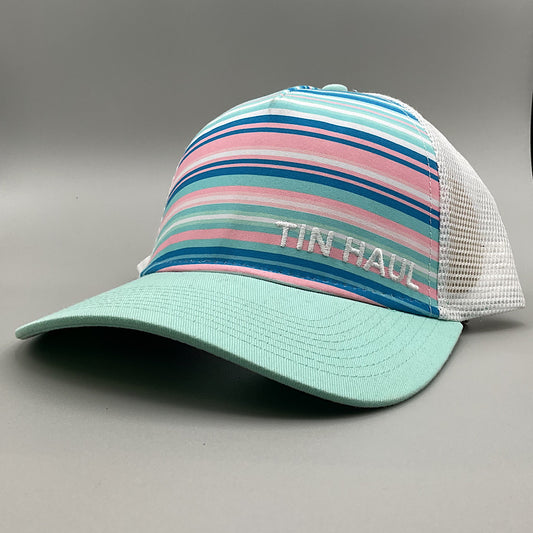 Tin Haul - Pastel Stripes Mint Green & White Snap Back Ladies Ball Cap 1007705010891GY