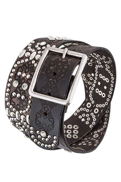 Studded Embossed Leather Belt