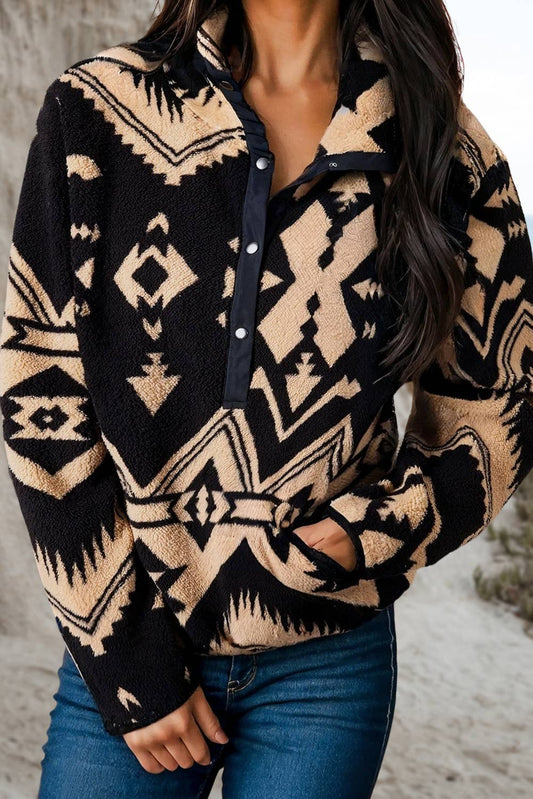 Western Geometric Half Button Up Sweatshirt