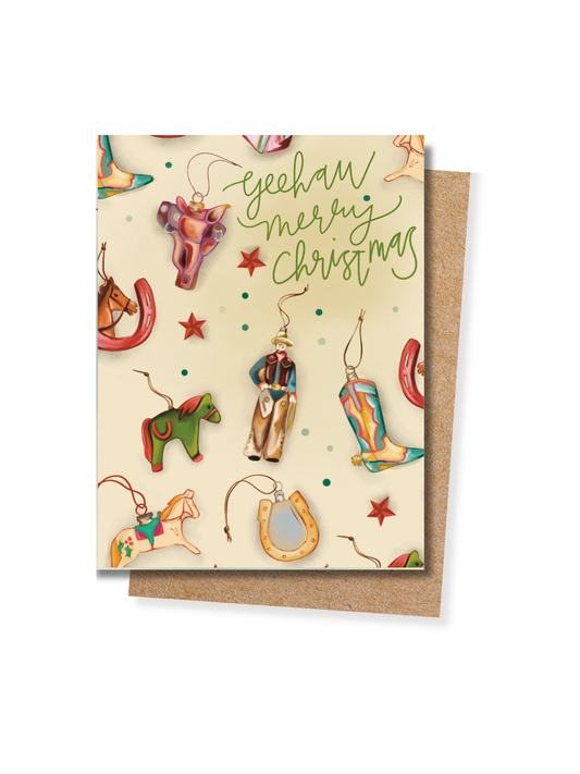 Yeehaw Merry Christmas Vintage Western Ornaments Greeting Card