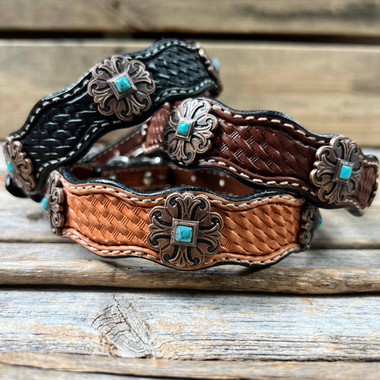 Rodeo Drive - Leather Dog Collar with Copper Fleur De Lis 10" to 22"