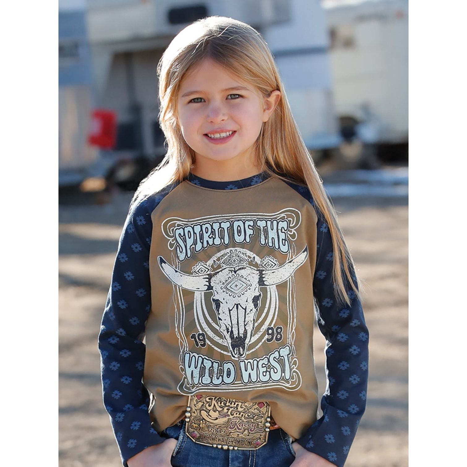 GIRL'S SPIRIT OF THE WILD WEST LONG SLEEVE RAGLAN - OLIVE