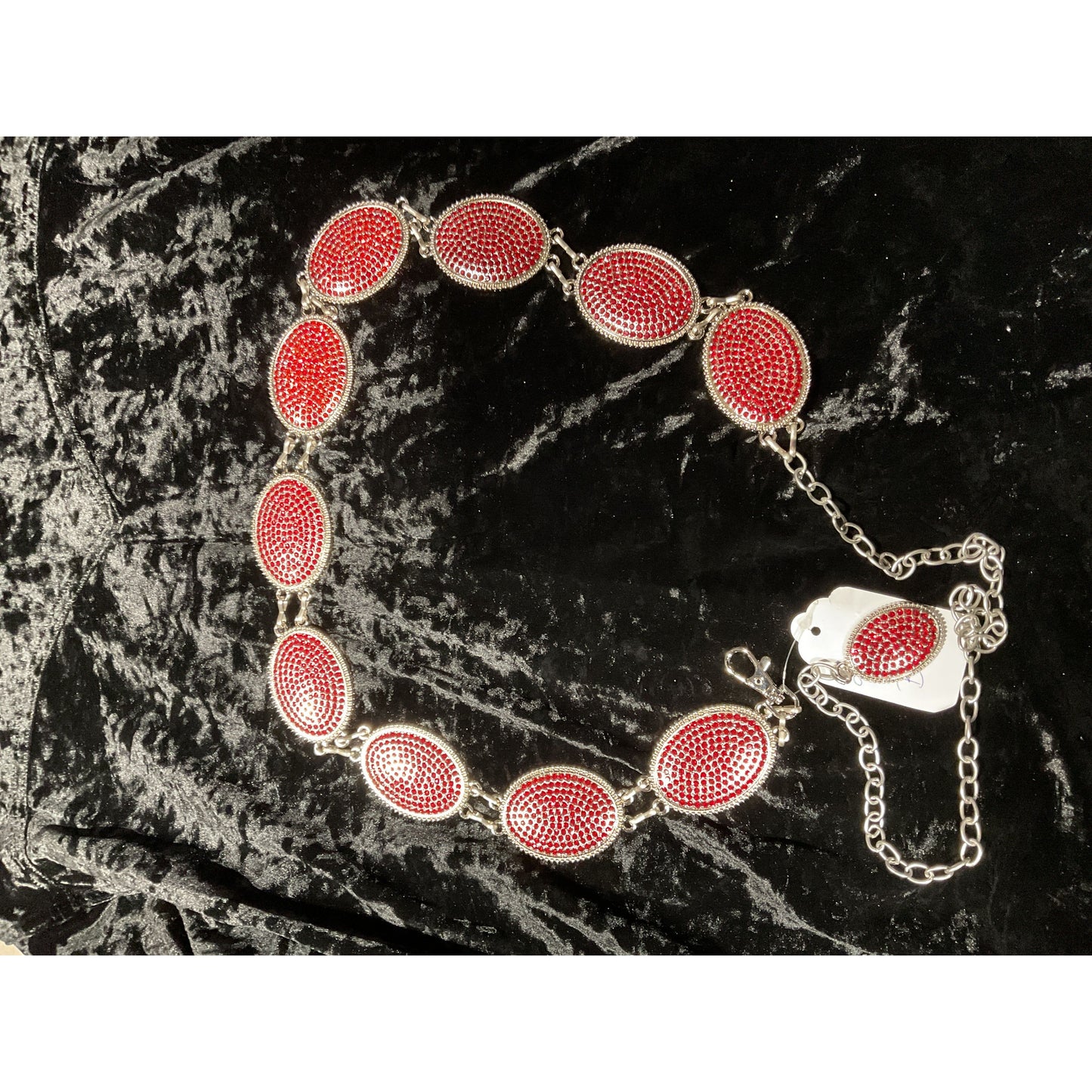 L&B Ladies Belt Dolly Red Rhinestone Concho
