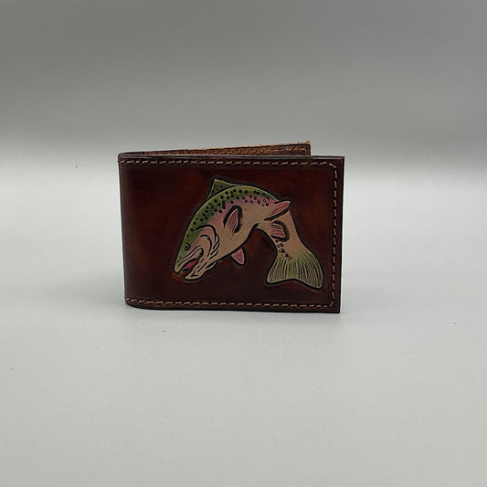 TP Leather - Brown Leather Rainbow Trout Print Men’s Bifold Wallet