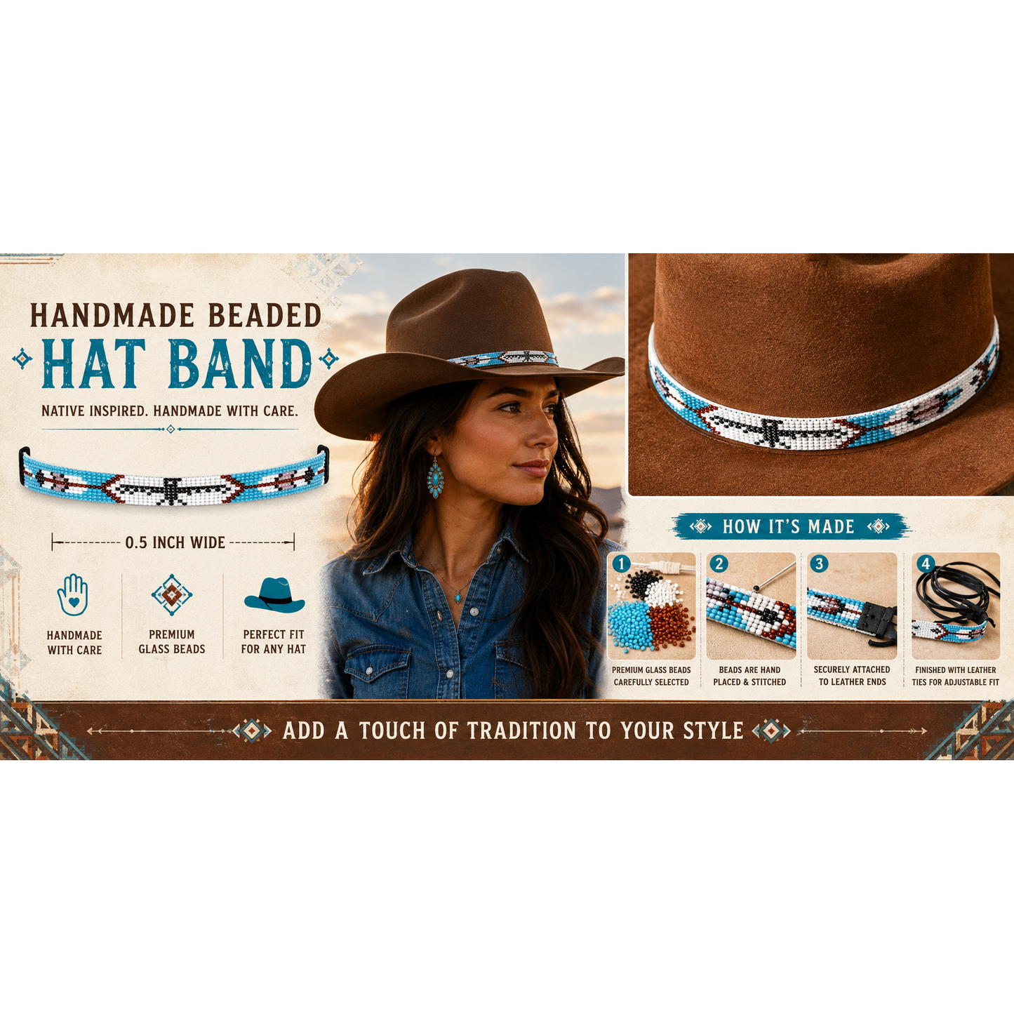 Heritage-Inspired Thunderbird Beadwork in a Sleek 0.5 Inch Design