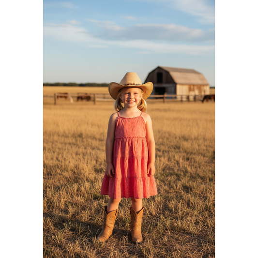 Rock & Roll Girl’s Dress- Jean Eyelet Ruffle, Rose, BGD0R09044