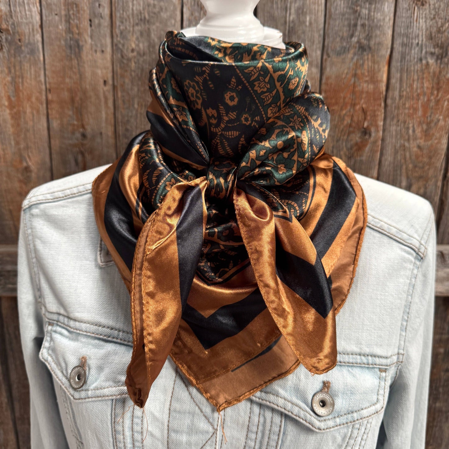 Green and Tan Floral Wild Rag - Western Scarf