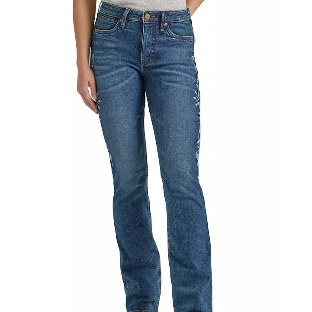 Ladies Wrangler Retro Embroidered High Rise Slim Bootcut