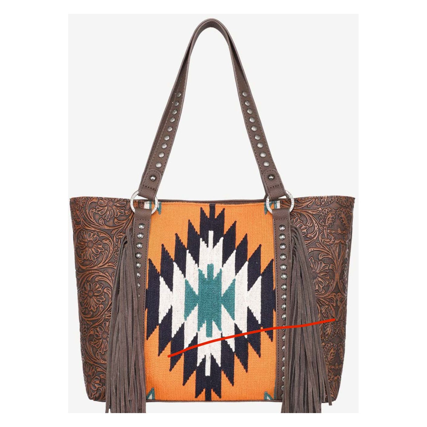 TRINITY RANCH LEATHER FRINGE FLORAL EMBOSSED CONCEALED CARRY TOTE