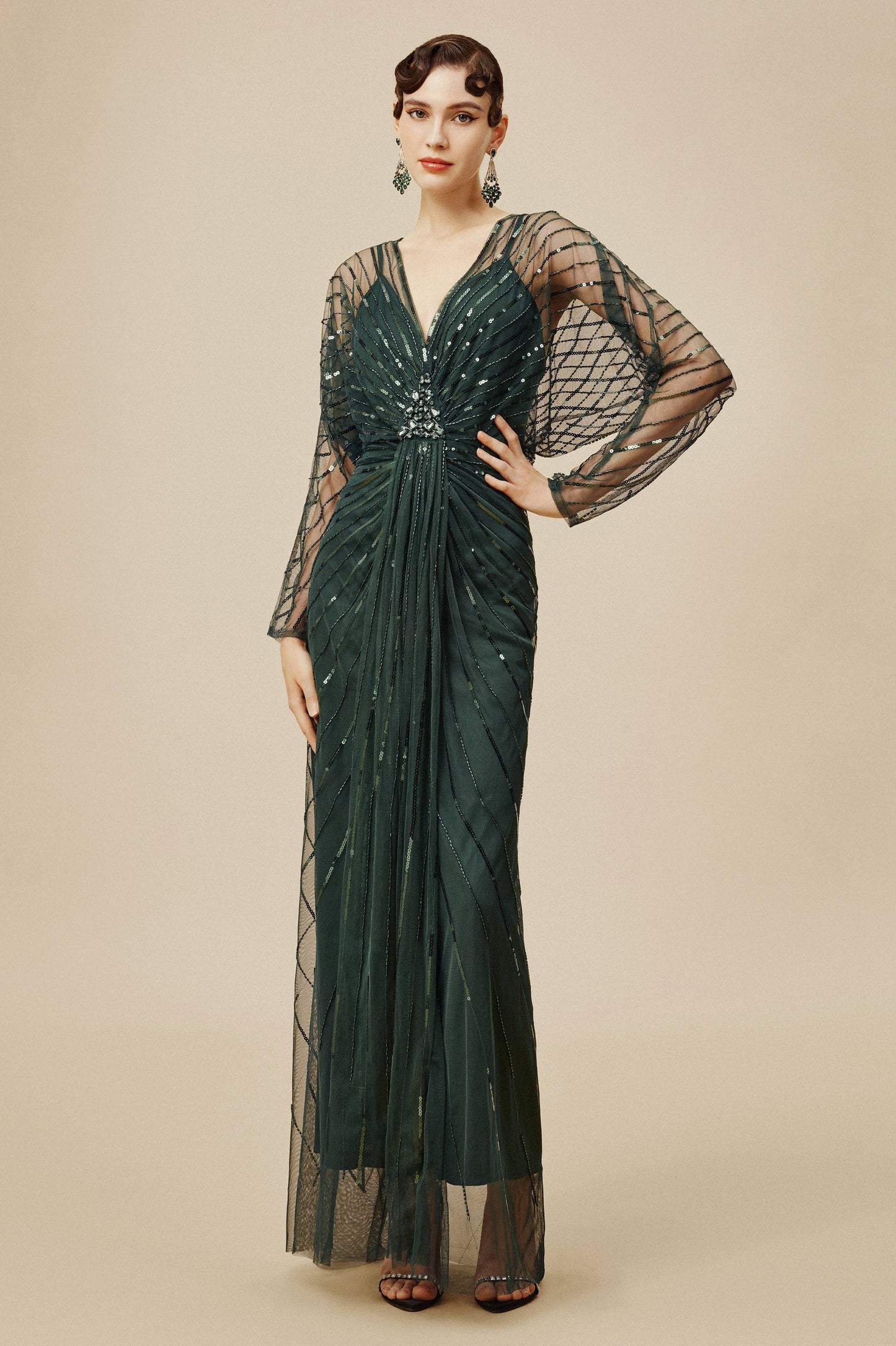 Zouzou Crystal-Encrusted Plus Size Evening Gown