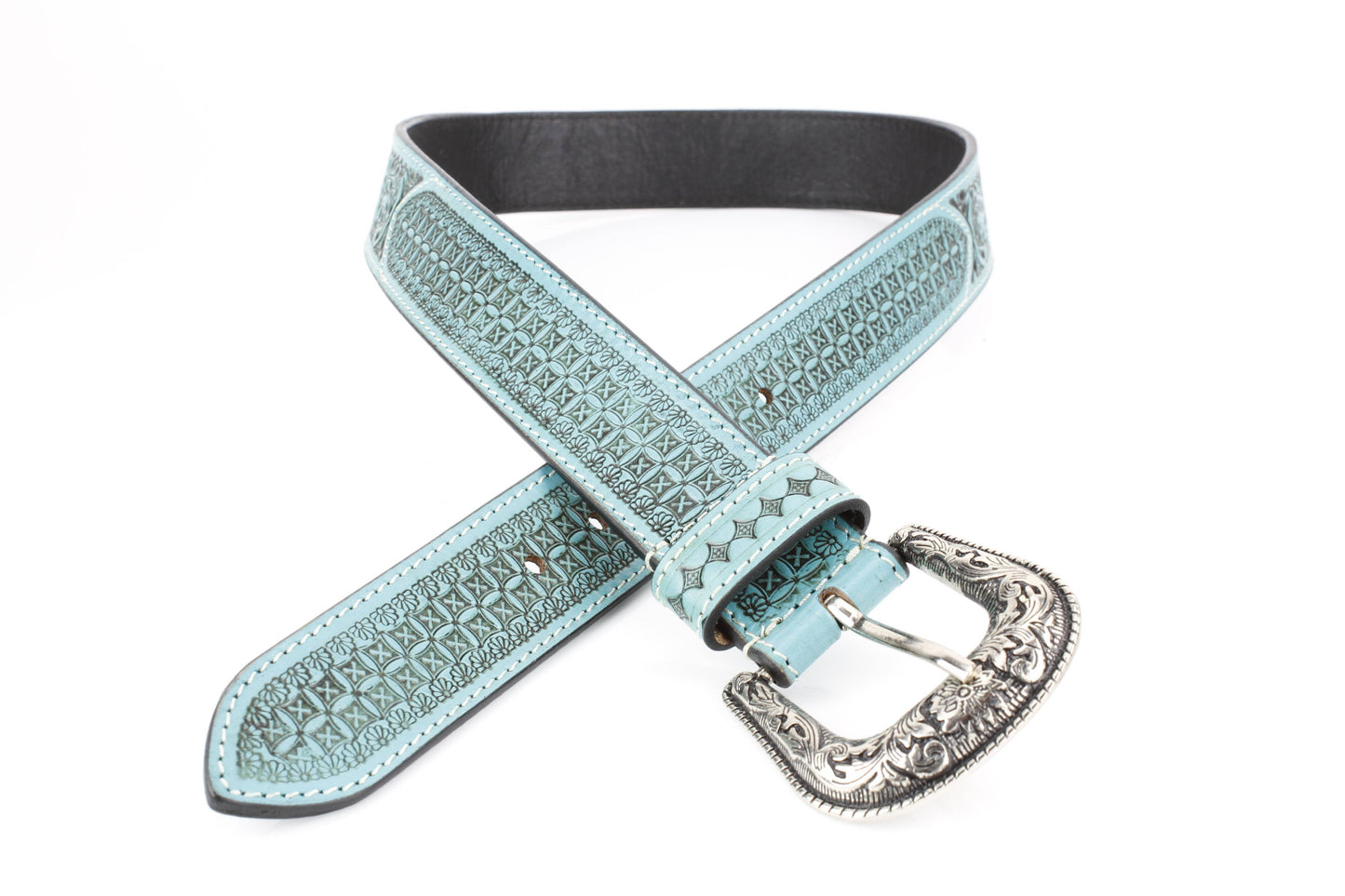 Turquoise Tooled Leather Western Belt Engraved ABB 38-1021