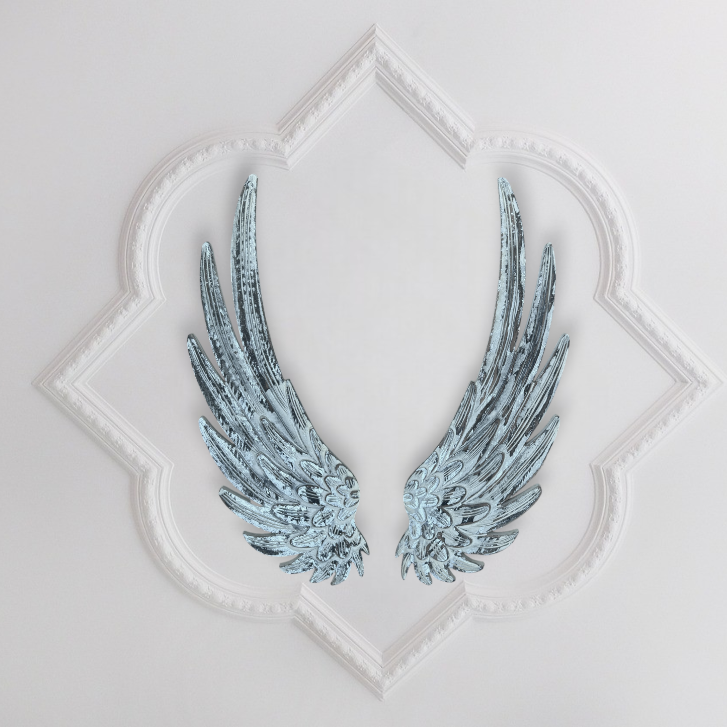 Raphael Angel Wings-Distressed White Carved Wood Wall Decor