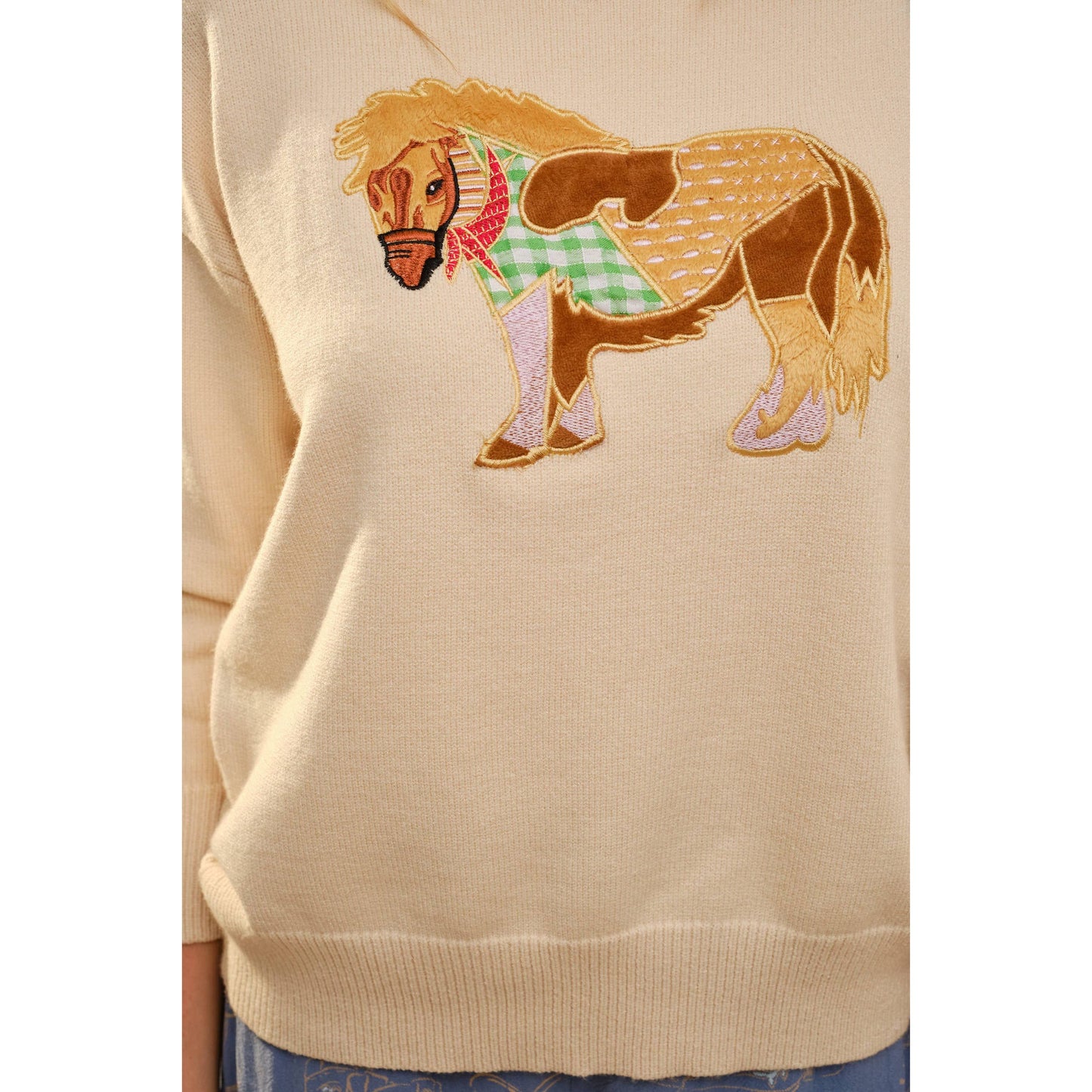 52269W Pony Embroidery Crew Neck Pull Over Sweater