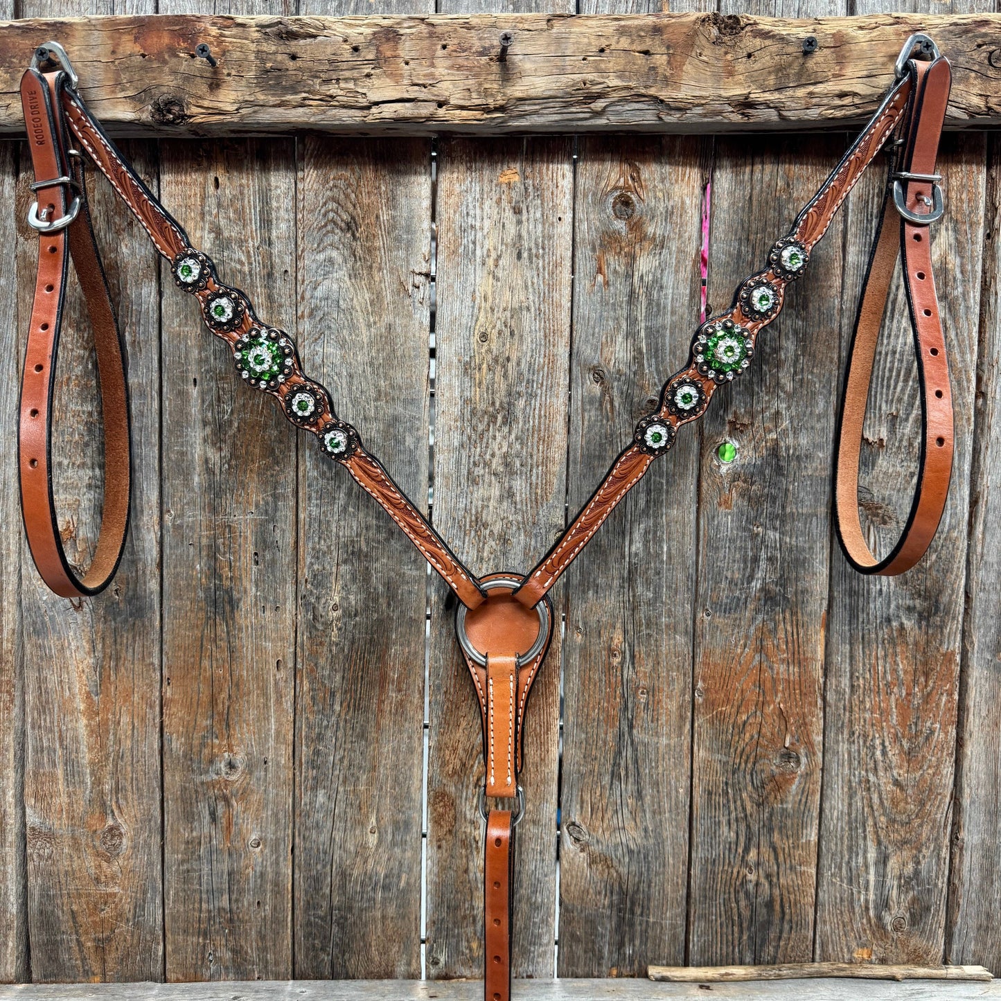 Rodeo Drive - Light Oil Floral Fern, Clear Browband/One Ear Breastcollar Tack Set #BBBC677