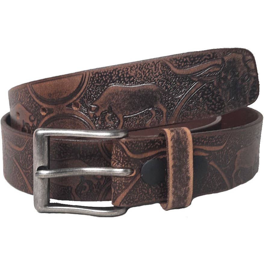 GENUINE LEATHER 40MM BULL HORN EMBOSSED BELT #1040