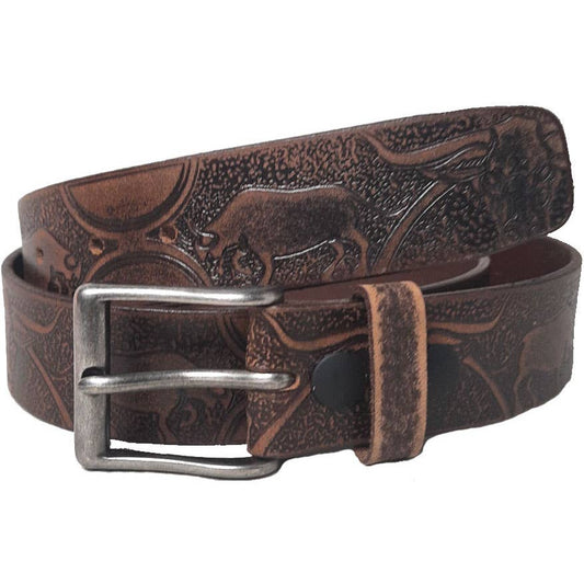 GENUINE LEATHER 40MM BULL HORN EMBOSSED BELT #1040