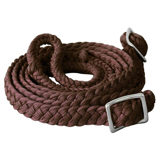 1" X 8Ft Hilason Braided Poly Horse Barrel Reins Flat W/ Easy Grip Knots