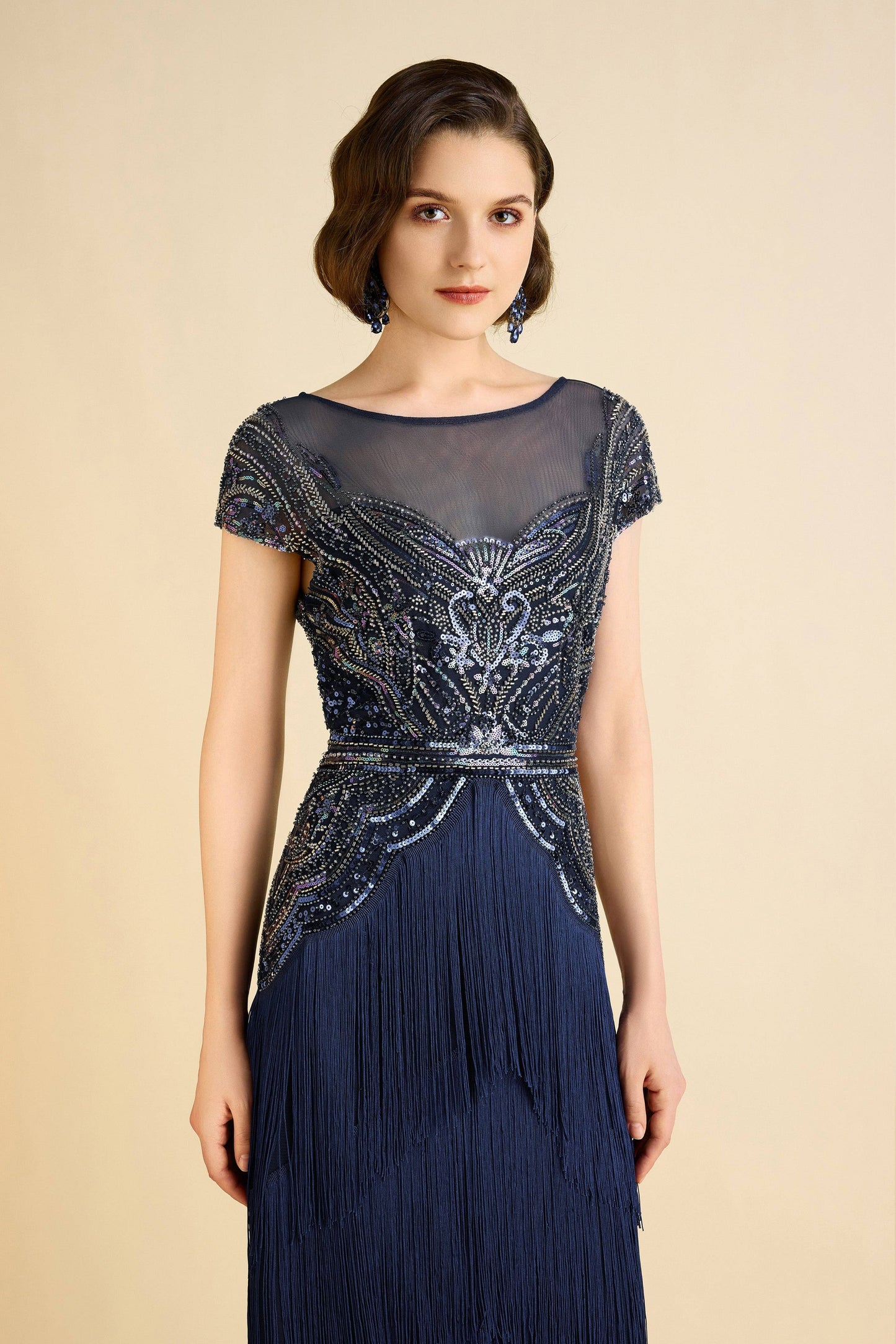 Radiant Iridescent Sequin Fringe Evening Gown