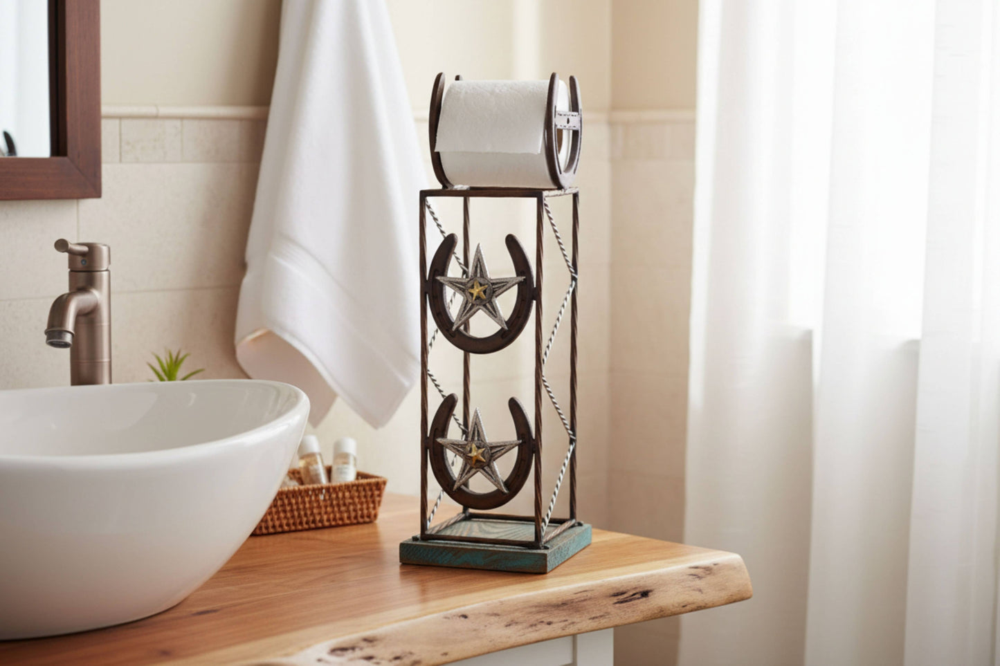 HORSESHOE TOILET/PAPER STAND AND HOLDER