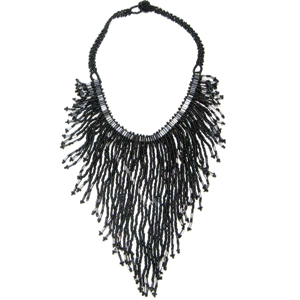 Handmade Beaded Black Bugle Seed Bead Bib Necklace