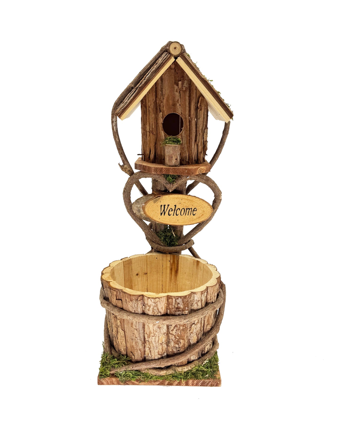 Welcome Tree-Bark Birdhouse Planter