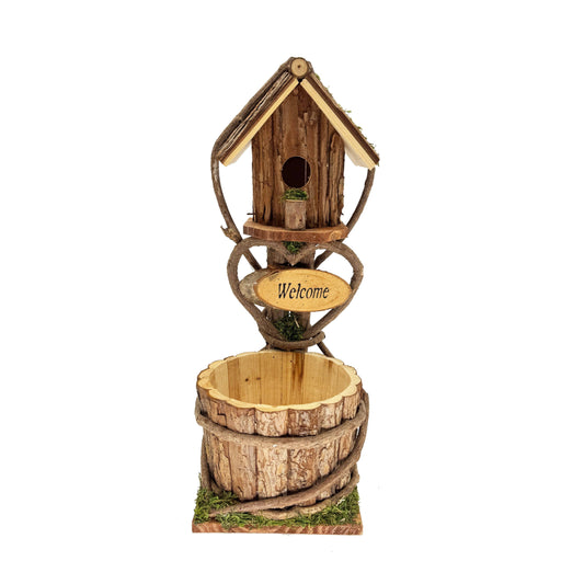 Welcome Tree-Bark Birdhouse Planter