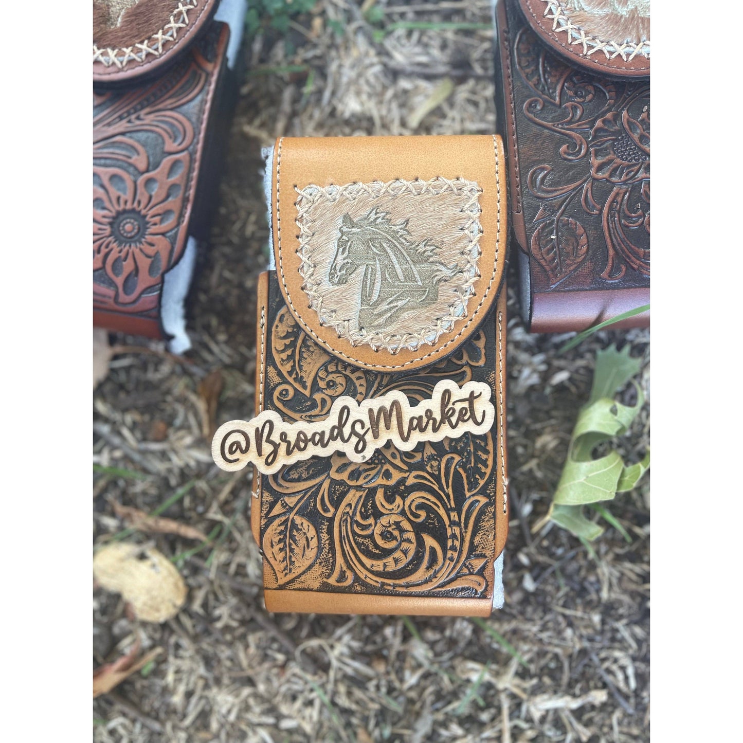 Tooled Leather Belt Phone Holders