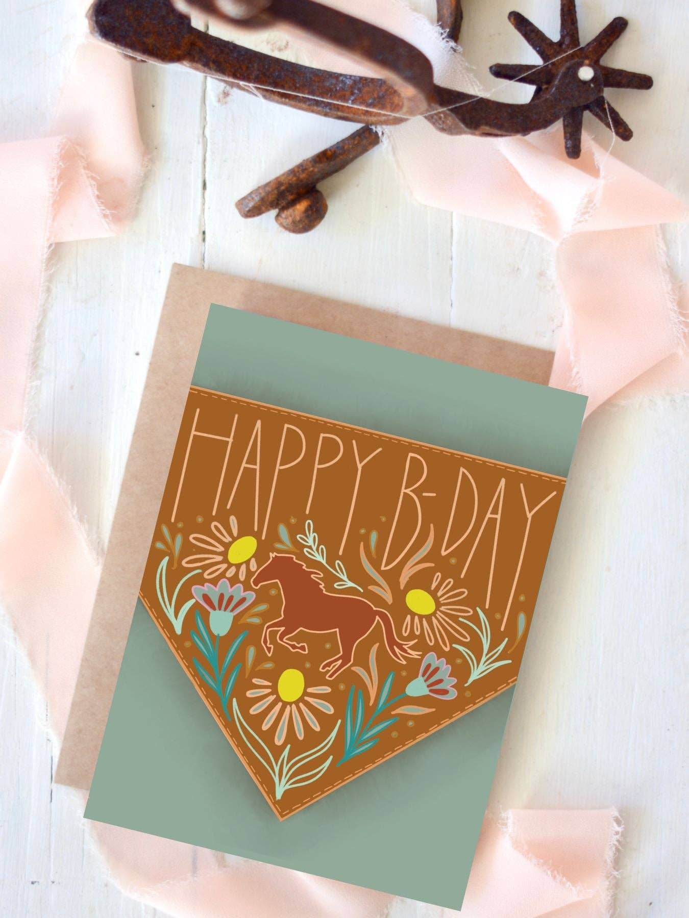 Happy B-Day Western Wild Rag Card — Cowgirl Scarf Birthday Greeting Card