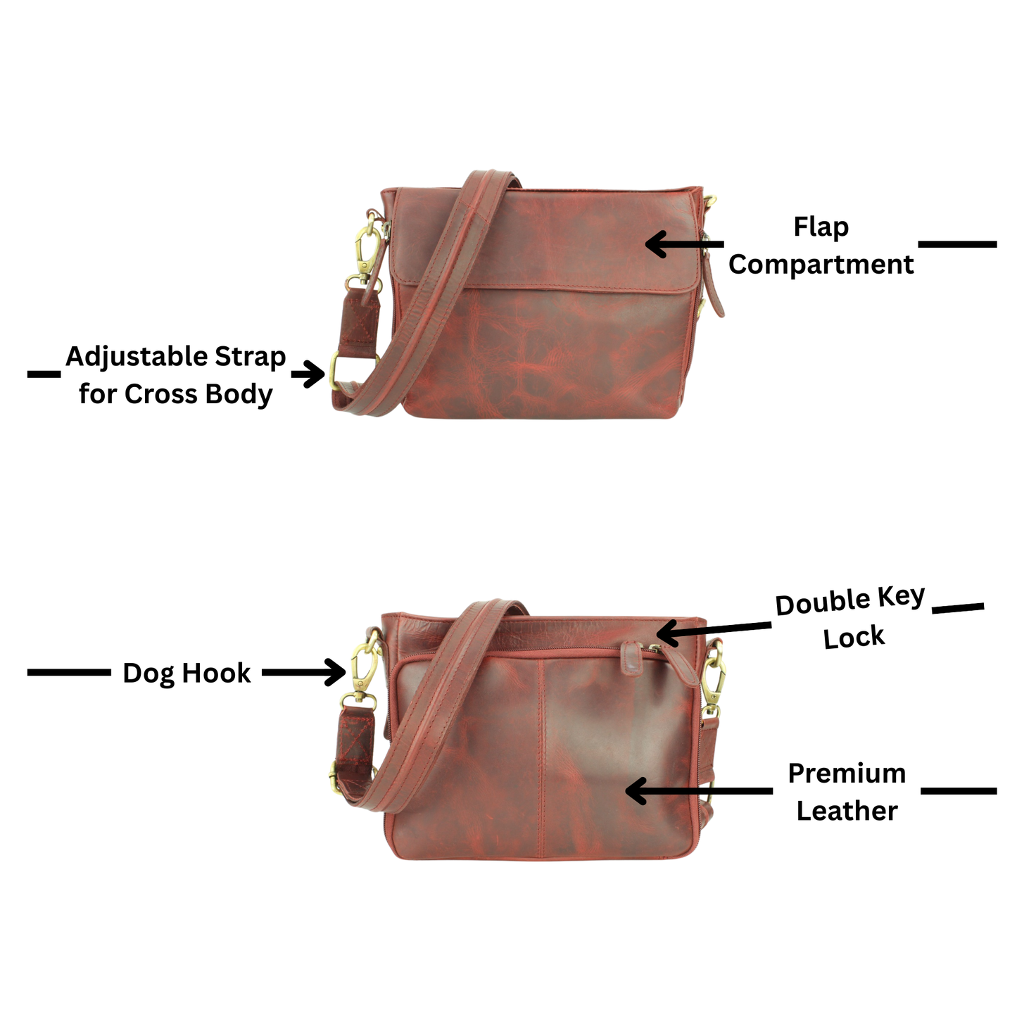 Flap Over Leather Shoulder Bag Hidden Storage 1833