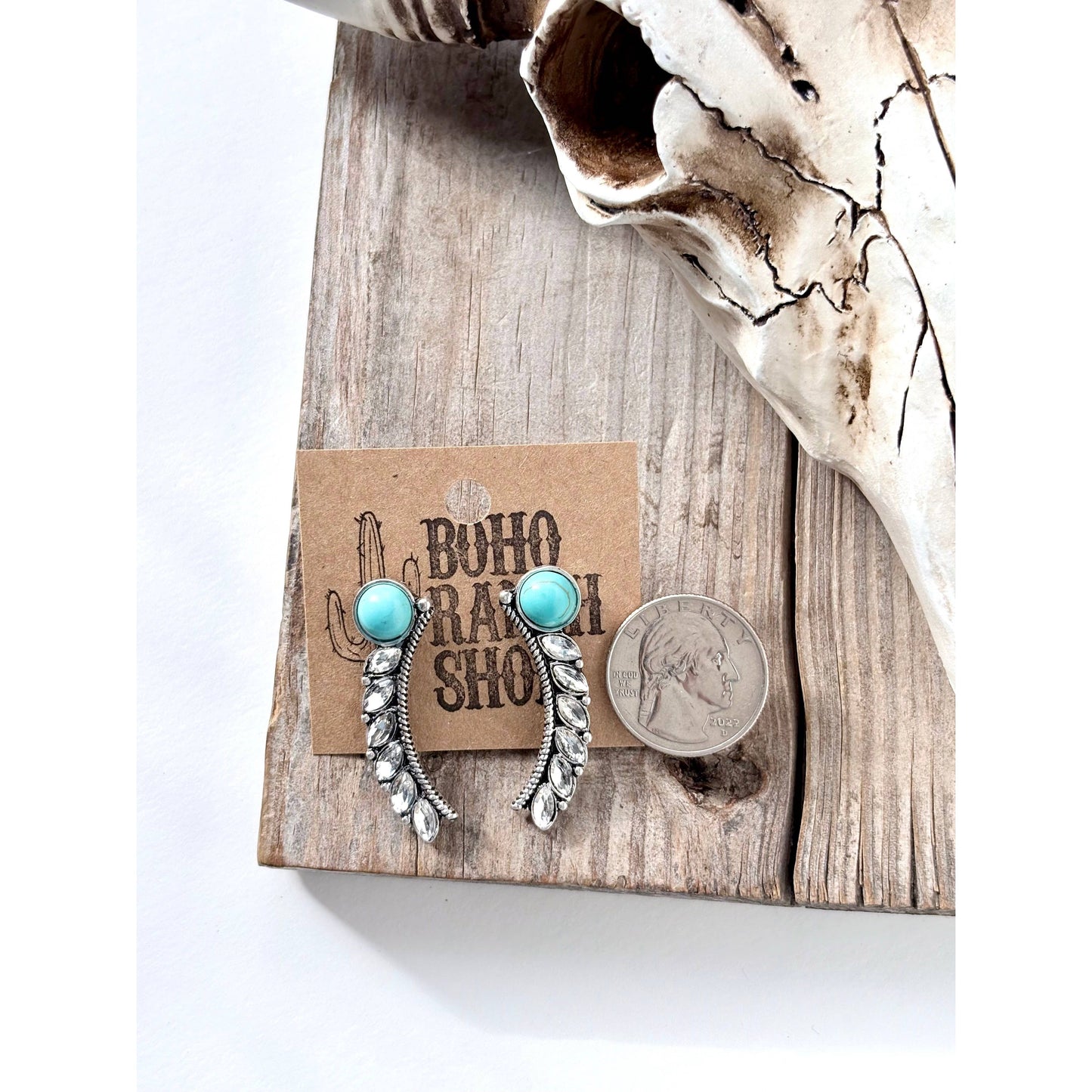 Western Style Turquoise Stone Rhinestone Statement Earrings