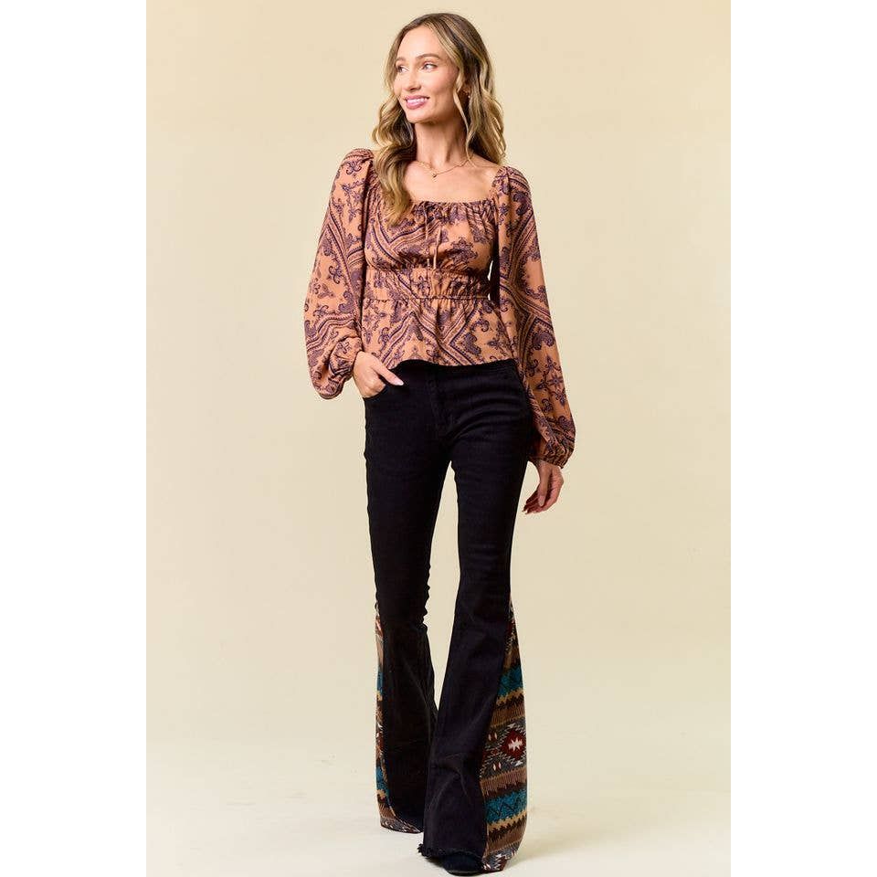 SIP6106O FLARE BLACK DENIM WITH INSERT PRINT CONTRAST