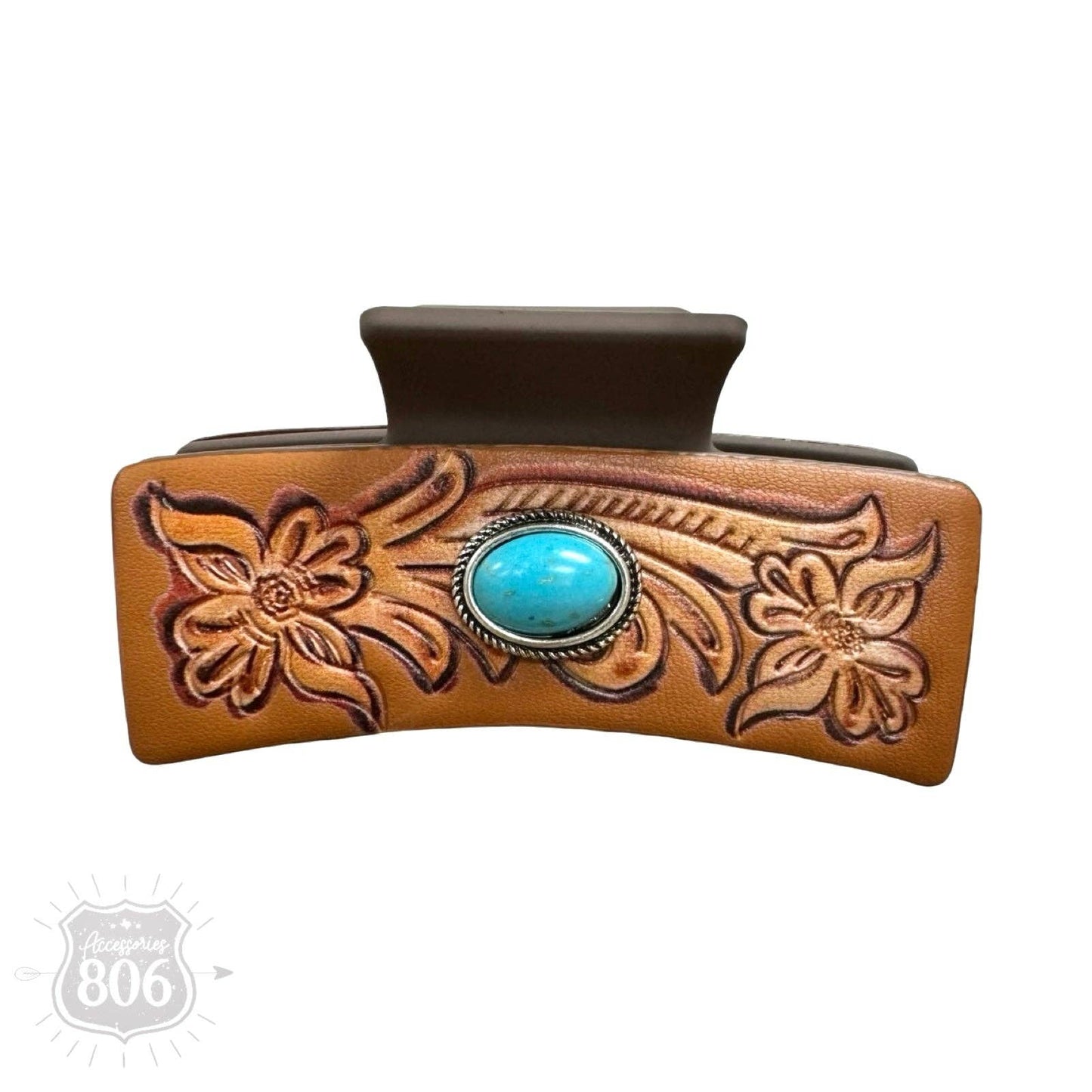 Hair Claw Clip - Western Tooled w/ Turquoise stone