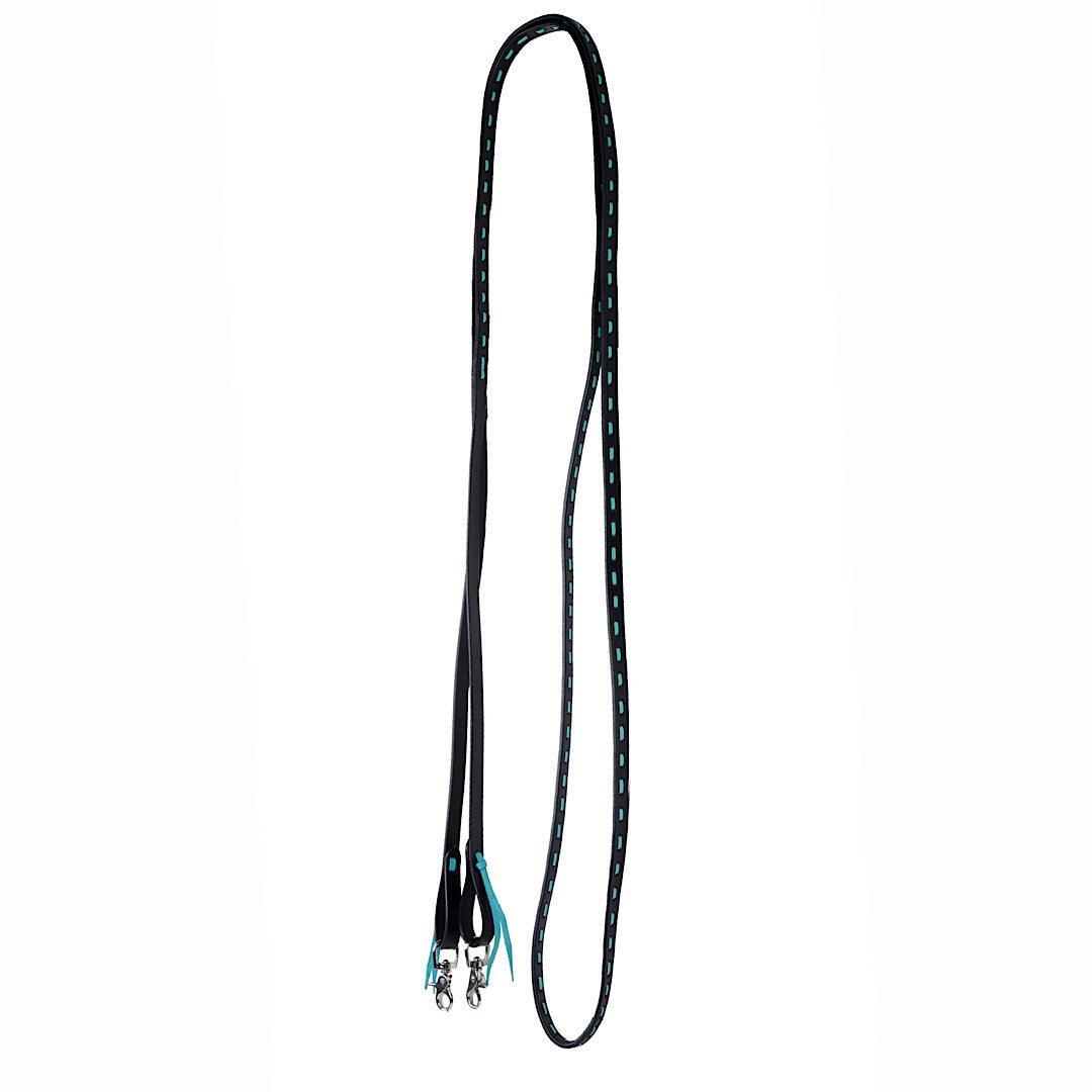 Myra Bag - Black & Turquoise Buckstitch 78” Hold On/Roping Reins S-5175