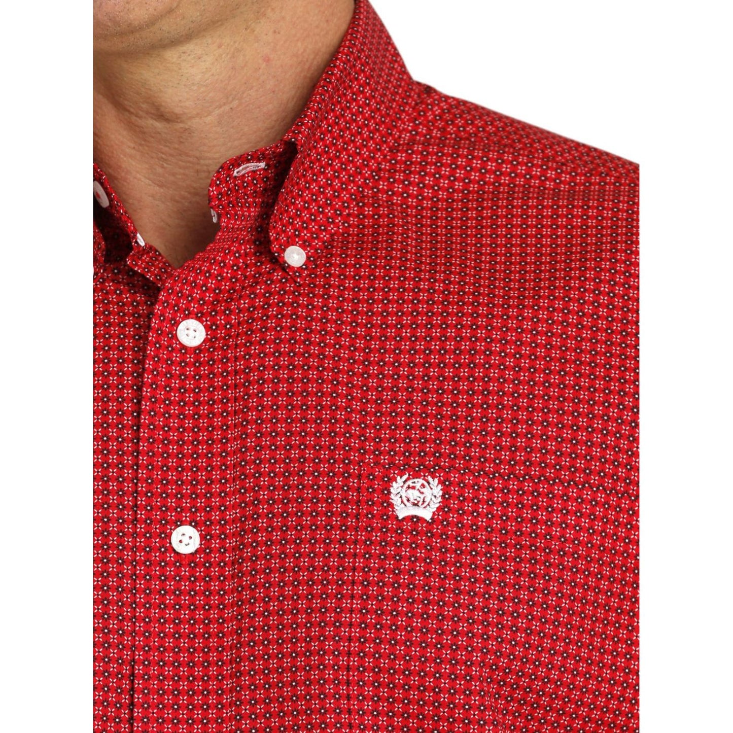 MEN'S MATCH BOY'S GEOMETRIC BUTTON-DOWN WESTERN SHIRT - RED/WHITE