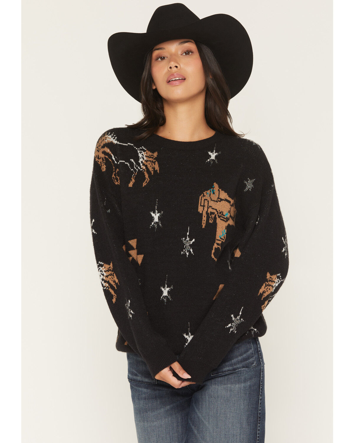 ROCK & ROLL DENIM WOMEN'S CONVERSATIONAL PRINT SWEATER